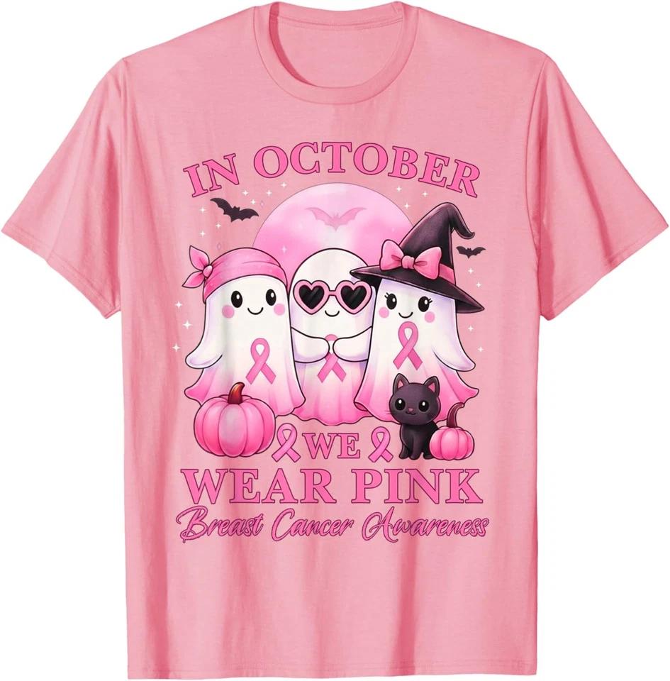 in October We Wear Pink Ghost Squad Breast Cancer Awareness TShirt M