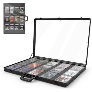16"x12" Aluminum Card Display Case with Lock, Customizable Foam Insert & Glass Tabletop Showcase for Collectible Trading Cards, Jewelry Storage for Trade Shows