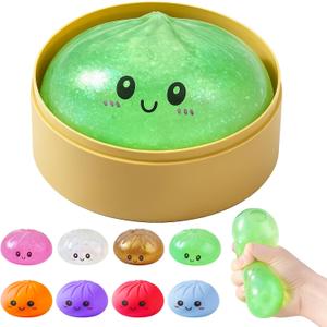 Dumpling Squishies, Glitter Dumpling Mystery Box, Colorful Dumplings Stress Balls Fidget Sensory Toy, Stocking Stuffers with Food Steamer Stretchy Desk Toys (Glitter Green)