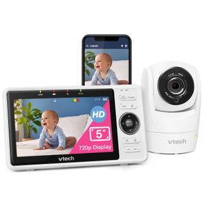 VTech Upgraded Smart WiFi Baby Monitor, 1080p FHD Camera and 5" HD IPS Display, Free App with Motion Video, Sound/Motion Detection and Notifications, Fully Remote Pan-Tilt-Zoom: VM901