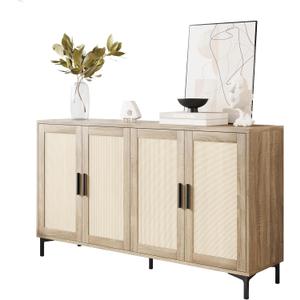 JASIWAY Buffet Cabinet with Storage, 48" Rattan Sideboard with Adjustable Shelves, Modern Coffee Bar Cabinet Console Table with Doors, Credenza for Kitchen, Living Room, Entryway, Dining Room, Wood, 48.4x15"x33.4"
