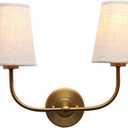 PERMO Vintage Double Sconce Antique 2-Lights with Flared Funnel Linen Beige Fabric Shade, Double Wall Sconce, Hardwired, E26 Base