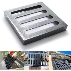 Cast Iron Drain Grate, 9 * 9in Heavy Duty Outdoor Drain Cover, B125 Class Channel Grate, Metal Sewer Grate, Black Square Drainage Grate for Concrete Floor, Yard, Driveway & Garage.