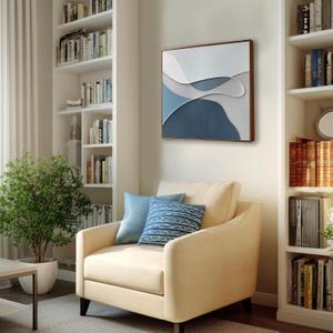 Minimalist Blue Gray Abstract Canvas Wall Art 36x36 Inch Bedroom Decor
