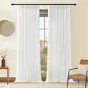 White 90 Inch Curtains Pinch Pleated Linen Curtain for Living Room, Light Filtering Pleat Drapes Textured Luxury Semi-Sheer Curtain with Hooks for Sliding Glass Door Dining Room Bedroom, 2 Panels