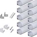 hunhun 10-Pack 6.6ft/ 2Meter V Shape LED Aluminum Channel System with Milky Cover, End Caps and Mounting Clips, Aluminum Profile for LED Strip Light Installations, Very Easy Installation