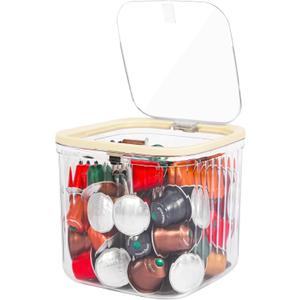 Clear Coffee Pod Holder with Lid, Coffee Pods Storage for Counter, Small Food Storage Organizer Bins, Clear Plastic Bins for Pantry, Kitchen, Cabinet Organization and Storage (Samll-Cube)