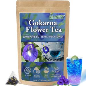 Butterfly Pea Flower Tea Bags - Gokarna Flower Tea, Transparent triangle teabag, Premium Dried Butterfly Pea Flowers, 100% Natural | No Sugar | No Caffeine | No Gluten | Vegan 2.82Oz (1) (EXP 10/28/26)