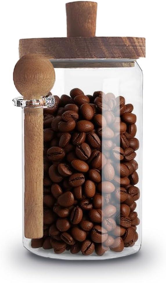 Glass Jars Containers with Wooden Handles Lids and Scoop Clear Canister Jars Set with Spoon for Kitchen Food Storage Coffee Tea Sugar Decorative Countertop Organization Jars 25 oz
