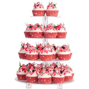 YestBuy 4 Tier Round Acrylic Cupcake Stand with Base, Premium Cupcake Holder, Acrylic Cupcake Tower Display Cady Bar Party Dcor Display for Pastry (4" Between 2 Layers with Base)