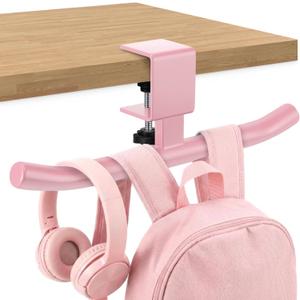 Geelin Bag Hook for Desk Table Heavy-Duty Backpack Hanger Clamp On Purse Holder Adjustable Under Desk Bag Hook for Headphones Handbag Hanger for Classroom Dorm Back to School(Pink)
