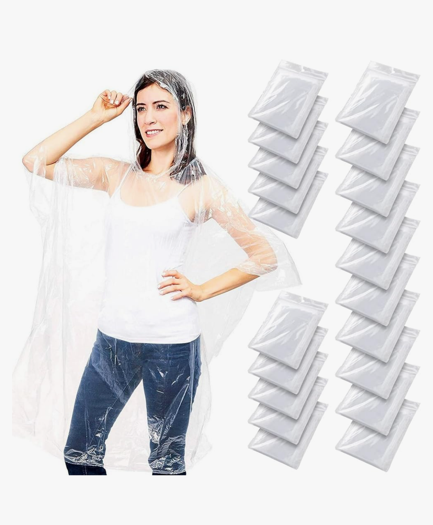 Juvale 18-Pack Disposable Rain Ponchos with Hood for Adults, Lightweight Emergency Plastic Poncho for Outdoor Events, Travel, Camping, Hiking, and Festivals, Clear