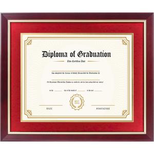 FramePro 11x14 Diploma Frame with Red over Gold Mat, 14x17 Certificate Frame, Real Wood with Gold Trim, Mahogany with Acrylic
