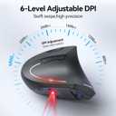 TECKNET Ergonomic Mouse, Wireless Bluetooth Vertical Mouse, 4800 DPI Optical Tracking, 6 Adjustable DPI, Quiet Clicks, 2.4GHz with USB A Receiver, 12 Months Battery, 6 Buttons, Wide Compatibility, Grey