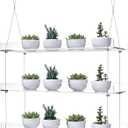 3-Tier Hanging Acrylic Plant Shelves for Windows, Each Tier 16 Inch Long, Height Adjustable Plant Stand, Clear Hanging Plant Stand for Indoor Windows, Grow Herbs,Flower