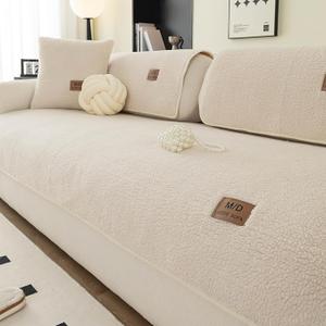 Sherpa Fleece Sofa Cover, Super Soft Funny Fuzzy Sofa Couch Covers, Warm Plush, Non-Slip Sectional Sofa Slipcover Furniture Protector for Kids, Pets(Beige White, 36"x 71")