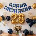 28th Birthday Decoration for Men, Navy Blue Gold 28th Party Balloons Supplies, 28th Happy Birthday Banner Number 28 Foil Metallic Confetti Balloons for Men Him Women Her 28th Birthday Party(28th)