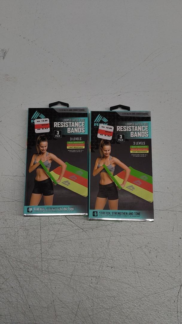 RBX Looped, Latex Free Resistance Bands, three Levels, Light, Medium, Heavy. Toning and Stretch Bands 2 Pack, 6 total bands