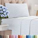 Twin Size 3 Piece Sheet Set - Comfy Breathable & Cooling Sheets - Hotel Luxury Bed Sheets for Women & Men - Deep Pockets, Easy-Fit, Soft and Wrinkle Free Sheets - Blue Stripes Oeko-Tex Bed Sheet Set