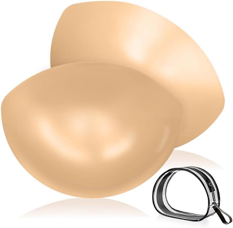 Double-Sided Sticky Bra Inserts - Invisible Lift Adhesive Bra Pads - Deimi Push Up Pads - Reusable & Washable Breast Pads (Large, Demi Beige)