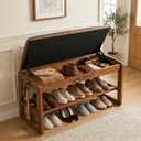 Shoe Rack Bench,2 Tiers Shoe Bench with Storage with Flip-Top,Wood Shoe Rack for Entryway,Hallway(Solid Upholstered Seat,31.5")