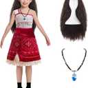 Girls Princess Dress Up Costume Sleeveless Halloween Christmas Party Outfits Cosplay with Accessories (5-6 Years, Red)