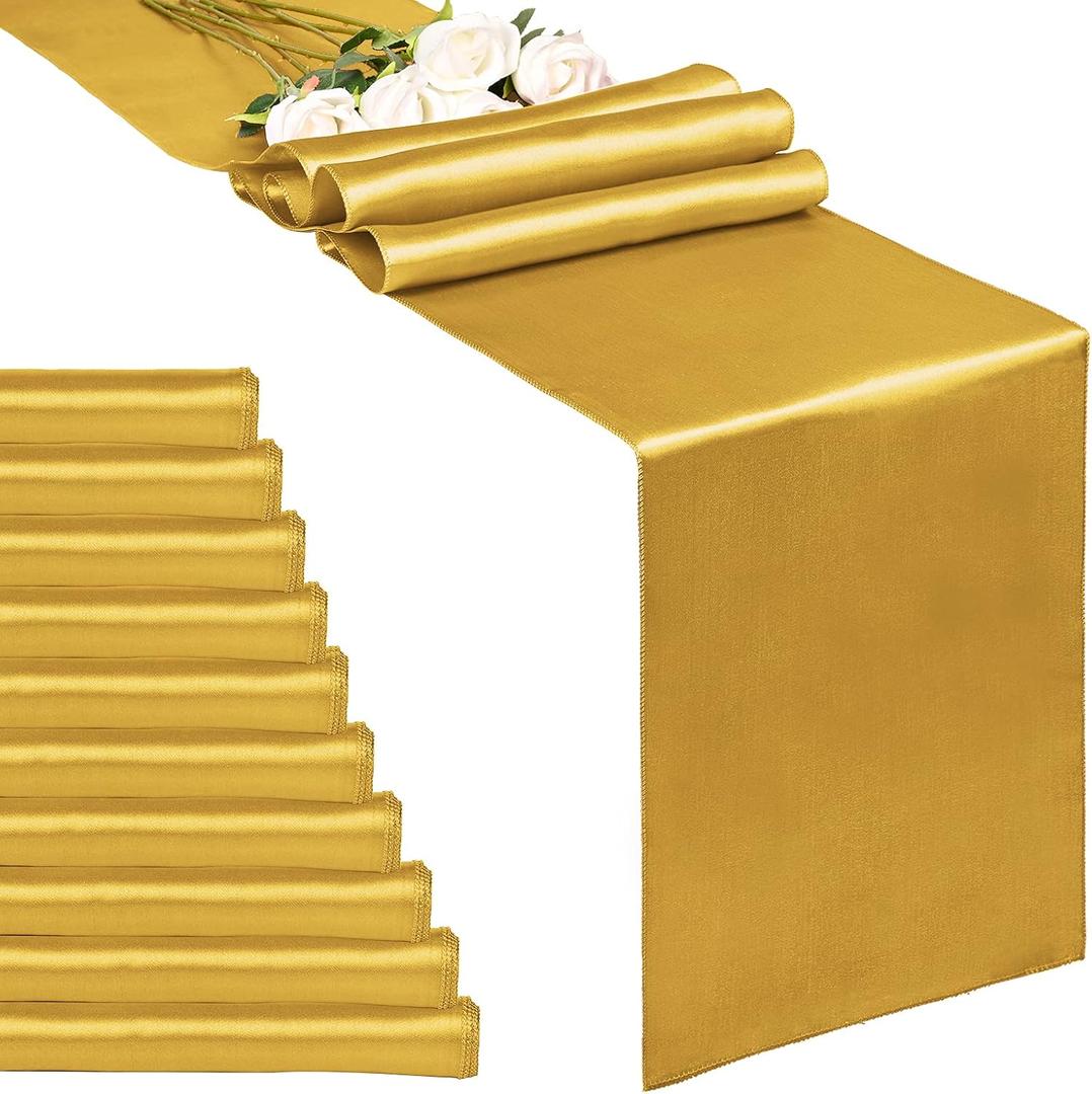 10-Pack Gold 12 x 108 inches Long Premium Satin Table Runner for Wedding, Decorations for Birthday Parties, Banquets, Graduations, Engagements, Table Runners fit Rectangle and Round Table