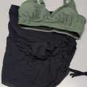 Blooming Jelly Women Swim Dress Skirt High Waisted Bikini Set Tummy Control Bathing Suit Curvy Swimwear (L, Green/Black)