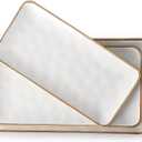 Ceramic Rectangle Serving Platter with Brown Rim: 15.6/14.1/12.6 Inch Large Serving Dishes for Entertaining Party, Turkey, Cheese, Sushi, Snack and Dessert, Microwave Dishwasher Safe