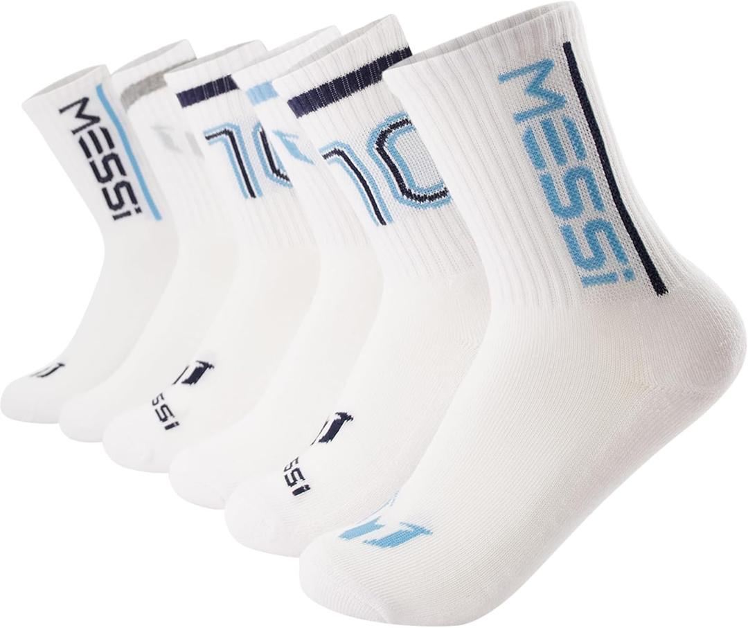 Boys' Lifestyle Crew Socks, 6-Pack, Soft & Stretchy, Comfortable (Large, White)