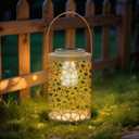 Outdoor Solar Lights, Vintage Metal Hanging Light with White LED Filament Bulb, Waterproof Tabletop Solar Powered Lanterns for Garden Pathway Fence Yard Hang Hook Patio Porch Decor, Ash Gold