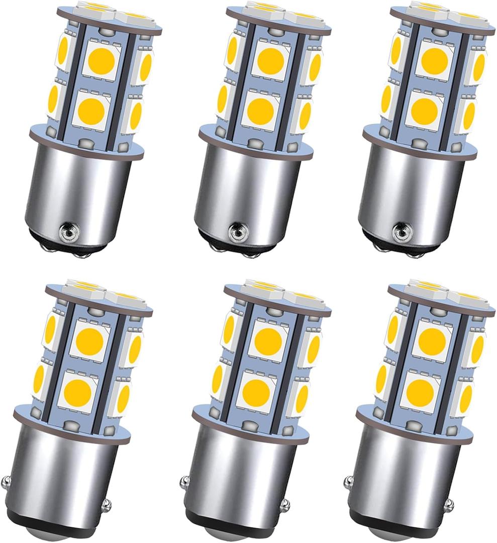 GRV Ba15d 1142 1076 13-5050SMD Warm White LED Bulb AC/DC12V-24V RV Light Bulbs Interior, Replacement for 12Volt Turn Single Light Bulb,Travel Trailer, Boat Lights, Camper Light Bulbs (Pack of 6)