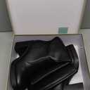 SOVANYOU Black Leather Boots Platform Boots for Women Fashion Square Toe Chunky Block Heeled Boots Side Zip (7.5)