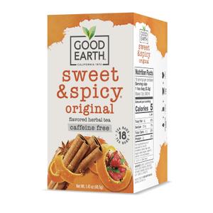Good Earth Herbal Tea, Sweet & Spicy Caffeine Free, 18 Count Tea Bags, 6 Packs, Best By 12/2027