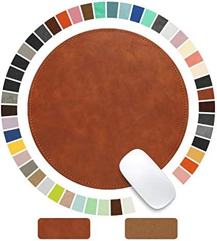 Mouse Pad，Round Mouse Pad，PU Mouse Pad，Leather Mouse Pad with Stitched Edge Micro-Fiber Base with Non-Slip Waterproof，Mouse Pad for Computers，Laptop，9 x 9 Inch (Caramel Brown)