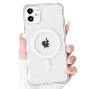 NITITOP Compatible with iPhone 11 Case Cute Clear Magnetic Compatible with MagSafe Vintage Polka Dot for Women Girls Men Boys Hard PC Back Shockproof Protective Cover - Little White Dots