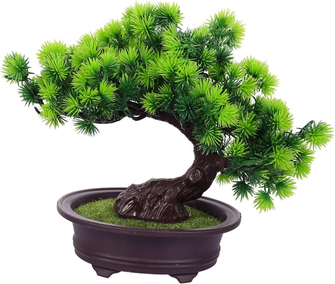 Luxshiny Artificial Pine Potted Plant Realistic Faux Bonsai Home Office Decor Easy Care