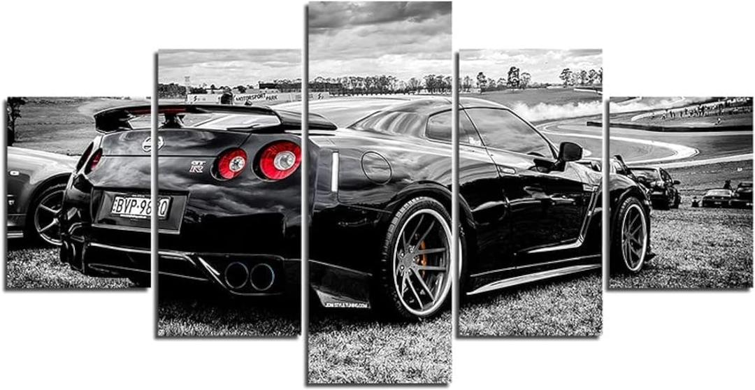 GTR Car Poster 5 Piece Sports Car Canvas Wall Art for Men Office Bedroom Living Room Decor Boy Gift (Unframed)