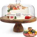Acacia Wood Cake Stand with Lid, 12in Round Cake Holder, 2-in-1 Cake Plates with Acrylic Dome, Dessert Table Display Set for Party Birthday Kitchen Wedding