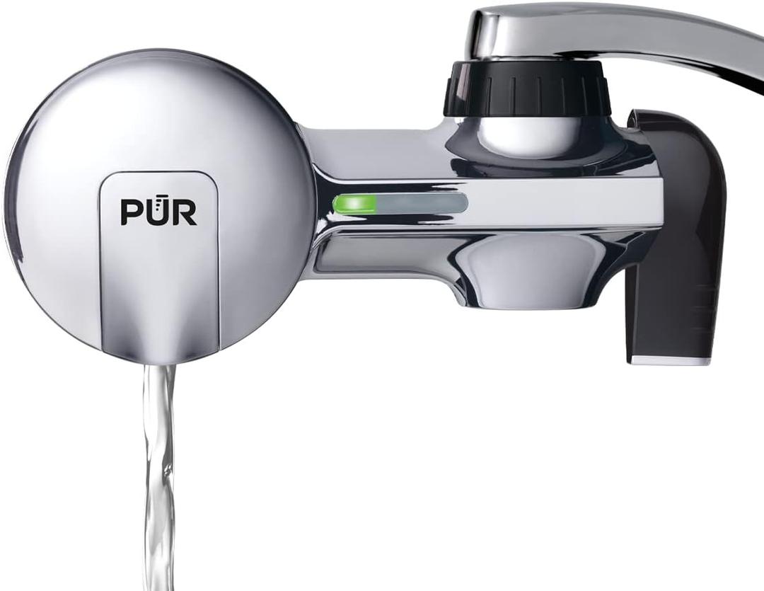 PUR PLUS Horizontal Faucet Mount Water Filtration System with 3-in-1 Lead Reducing Filter for Great-Tasting Filtered Tap Water, Lasts 100 Gallons, Fits Most Kitchen or Bathroom Faucets, Chrome