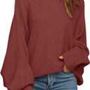Mafulus Women's Oversized Crewneck Sweater Batwing Puff Long Sleeve Cable Slouchy Pullover Jumper Tops (Large, 1-Brick Red)