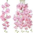 Orchids Artificial Flowers,4PCS Real Touch Fake Pink Flowers Faux Phalaenopsis Orchids Hanging Flowers for Wedding Party Wall Garden Outdoor Home Decor (Pink)