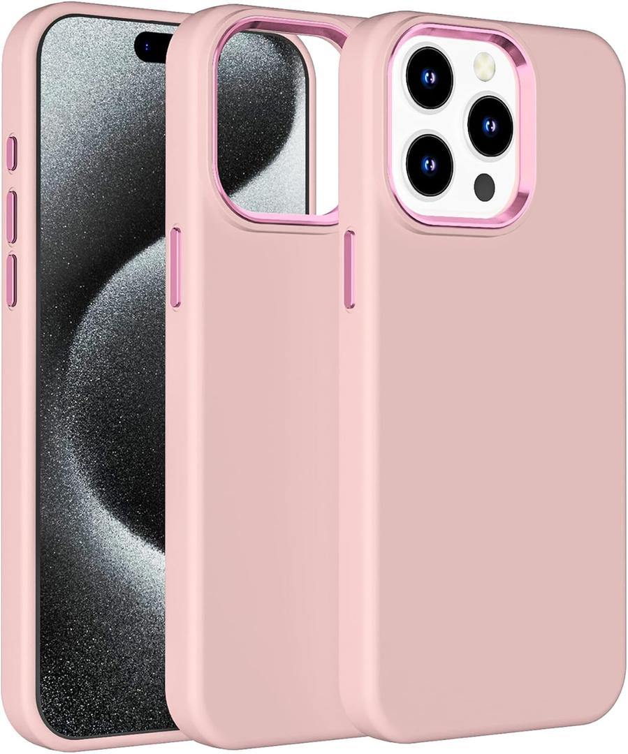 PinLiSheng for iPhone 16 Pro Case, Liquid Silicone with [Soft Anti-Scratch Microfiber Lining] [Metal Buttons] Shockproof Slim Protective Phone Case for Women Men - Pink