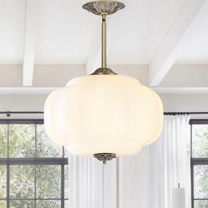 Antique Milk Glass Ceiling Light Fixture - 15 Inch Vintage Milk Glass Pendant Light for Kitchen, Hallway, Bedroom, Dining Room