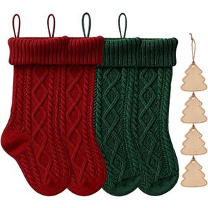 Roycraft Christmas Stockings Knitted Set of 4 Fireplace with Hanging Ornament for Family Decorations Holiday Xmas Gift (Double Cable Knit)