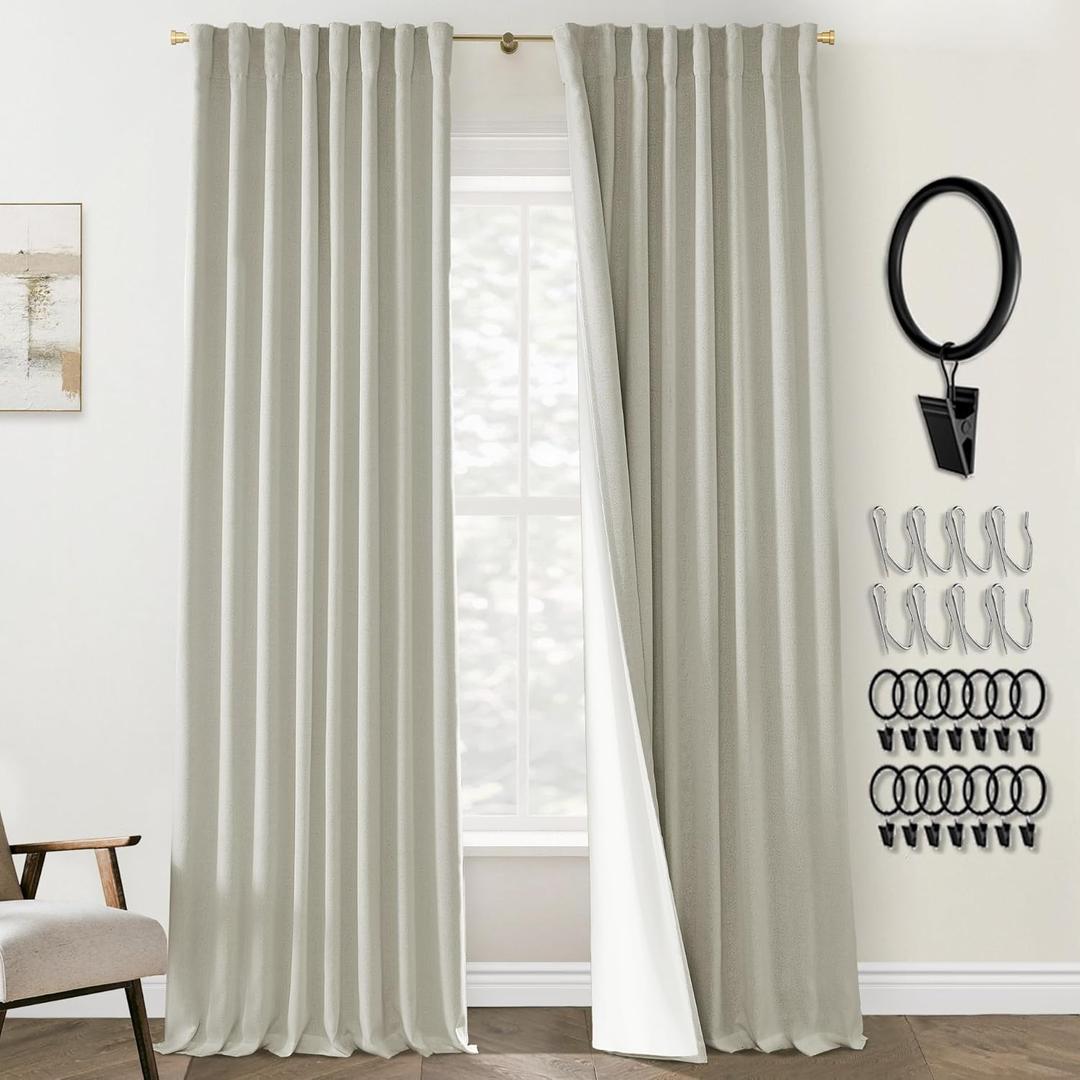 Ceiling Curtains 90 Inches Long,Primitive Curtains for Living Room,Linen Blackout Room Darkening Burlap Farmhouse Rustic Curtain Window Treaments Panels 90 Inches Long for Bedroom,Greige Beige (52"W x 90"L (Pack of 2))