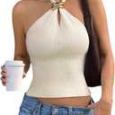 Verdusa Women's Sexy Ribbed Halter Tops Sleeveless Cropped Going Out Tops for Date Night S