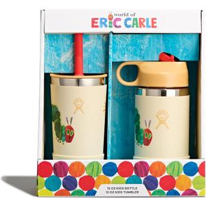 Hydro Flask Kids Water Bottle and Tumbler Bundle Set for School - Stainless Steel and Insulated with Straw Cap - 12 Oz World of Eric Carle Caterpillar