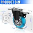 3 in Plate Caster Wheels - Heavy Duty with Brake 1200LBS,Industrial Casters Set of 4,Locking,360 Swivel,No Noise Polyurethane Castors,Non Marking Blue Castor Wheels for Furniture,Carts,Cabinet,Table