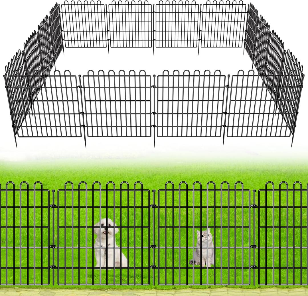 5 Panels No Dig Decorative Garden Fence for Yard, 24 in(H) X 10 ft(L) Animal Barrier Fencing for Outdoor Dog, Metal Portable Garden Fences for Borders, Pets, Landscape, Temporary Fence
